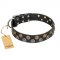 "Romantic Breeze" FDT Exclusive Artisan Black Leather Dog Collar - 1 1/2 inch (40 mm) wide
