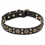 "Boho Style" 1 1/4 inch (30 mm) Wide Leather Dog Collar