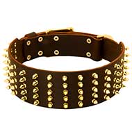 Extra Wide Leather Dog Collar with 5 Rows of Spikes