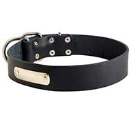 Adjustable Leather Dog Collar with Steel Nickel Plated ID Tag