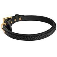 Striking Designer Leather Dog Collar with Braiding