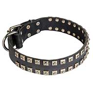 Adjustable Strong Leather Dog Collar with Nickel Studs