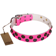 "Glamour Finery" FDT Artisan Female Dog collar of leather with stylish circles - 1 1/2 inch (40 mm) wide "Glamour Finery" FDT Artisan Female Dog collar of leather with stylish circles - 1 1/2 inch (40 mm) wide