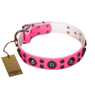 'Rich Berry' FDT Artisan Extravagant Pink Leather Dog Collar with Decorations - 1 1/2 inch (40 mm) wide 'Rich Berry' FDT Artisan Extravagant Pink Leather Dog Collar with Decorations - 1 1/2 inch (40 mm) wide