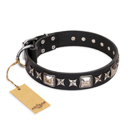 'Space Walk' FDT Artisan Black Leather Dog Collar with Awesome Adornments