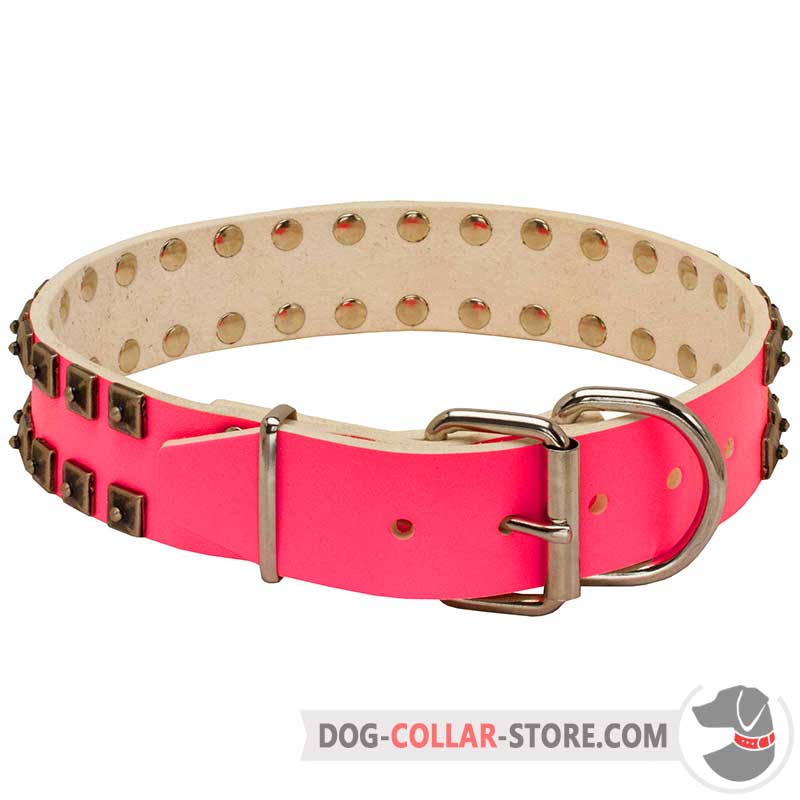 Dog collar adjustable pink bordeaux pink white with leather pink and buckle