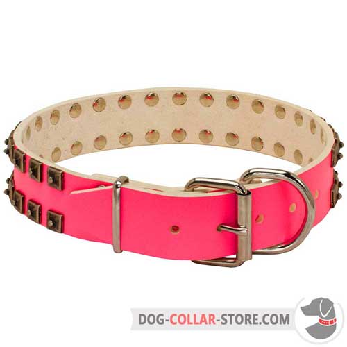 Easy Adjustable Pink Leather Dog Collar with Buckle