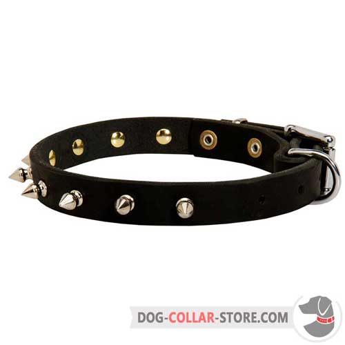 Walking Leather Dog Collar with Spiked Decorations