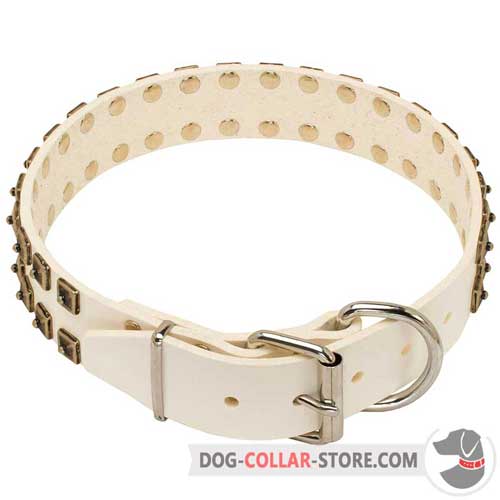 Easy Adjustable White Leather Dog Collar with Buckle