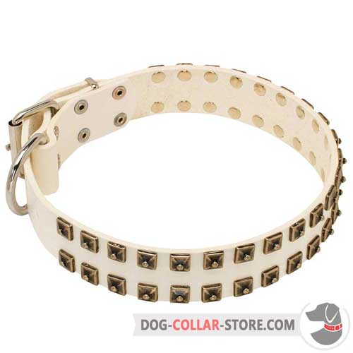 Handcrafted White Leather Dog Collar for Regular Training