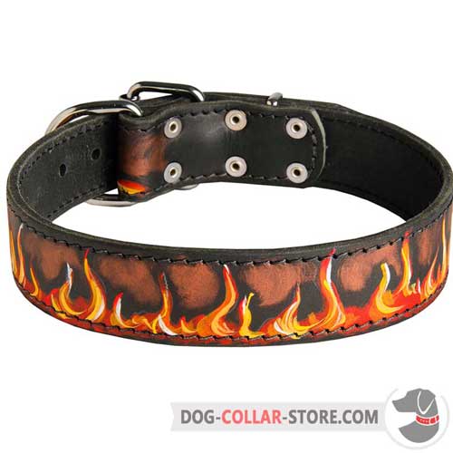 Durable Dog Collar Leather with Hand Made Painting