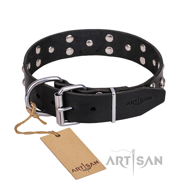 Indestructible leather dog collar with reliable details