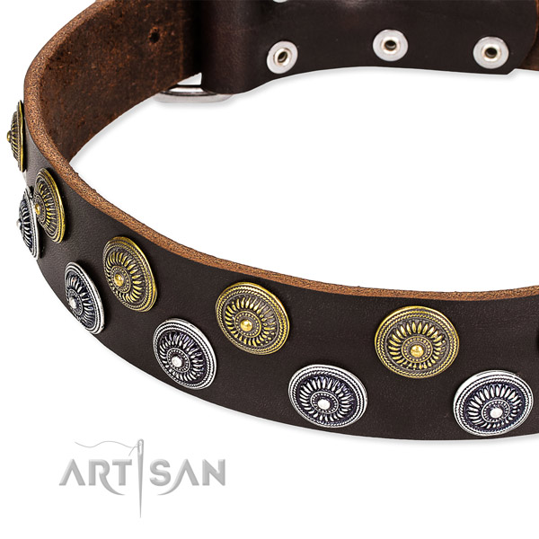 Genuine leather dog collar with inimitable embellishments