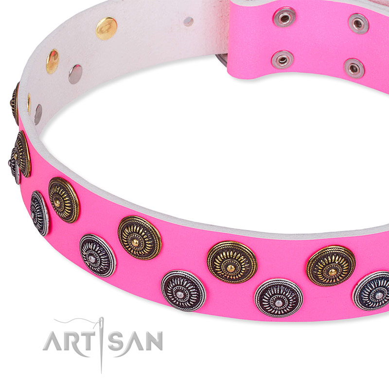 Hot Pink- Luxury Designer Monogram Empreinte Leather Dog Collar