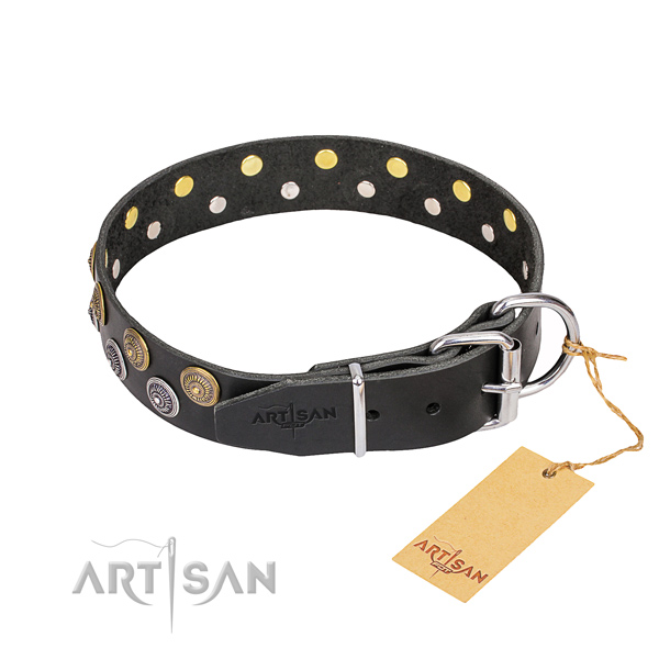 Daily walking natural genuine leather collar with studs for your canine