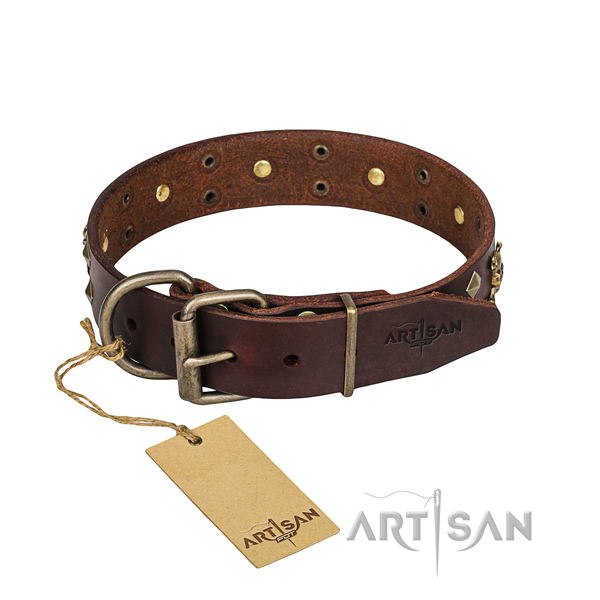 Long-lasting leather dog collar with rust-proof fittings