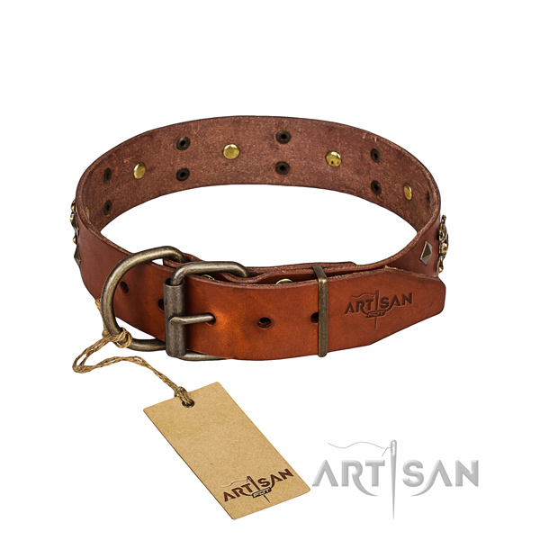 Leather dog collar with thoroughly polished edges for comfy walking