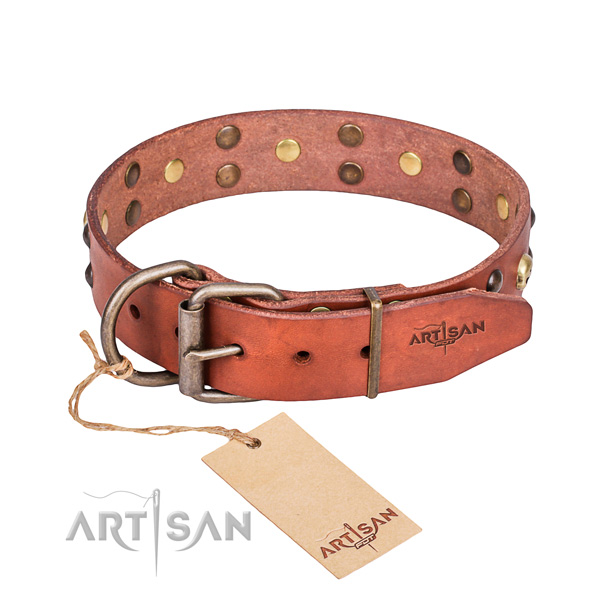 Leather dog collar with smoothed edges for comfy everyday appliance
