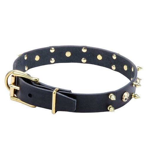 Comfortable Leather Dog Collar 1 1/10 inch (30 mm) wide