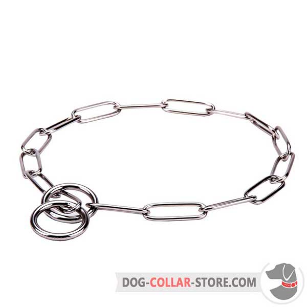 Dog steel collar with fur saving long links