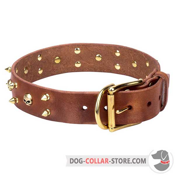 Decorative Leather Dog Collar made in tan