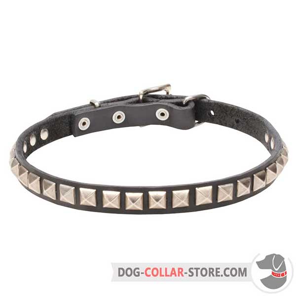 Dog Leather Collar,     chrome plated decorations