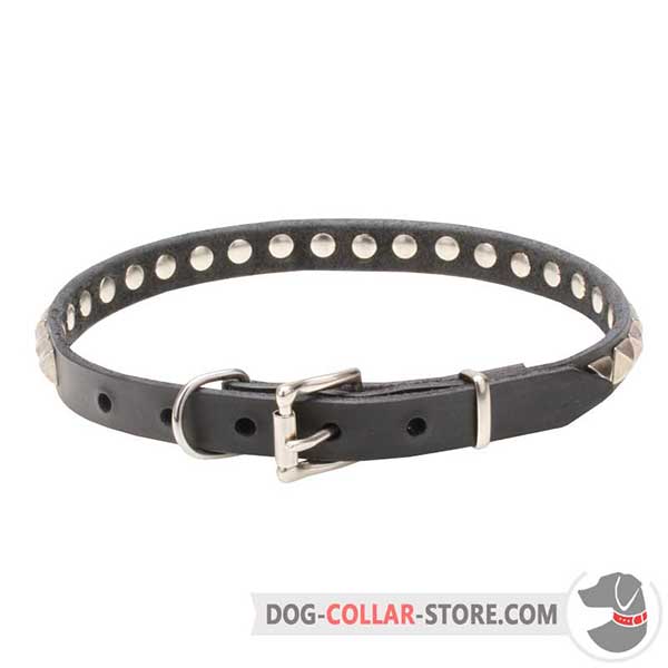 Chrome-plated   fittings of dog leather collar