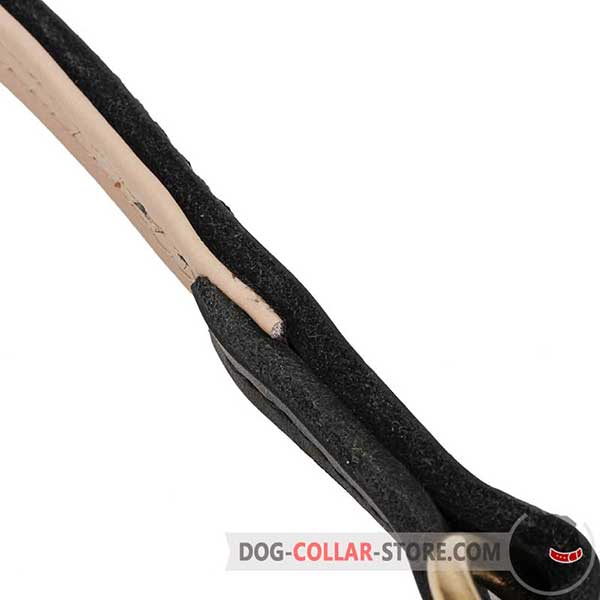 Stitched leather plies on dog slip collar