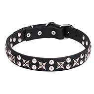"Planets and Stars" Leather Dog Collar 1 1/5 inch (30 mm) Wide
