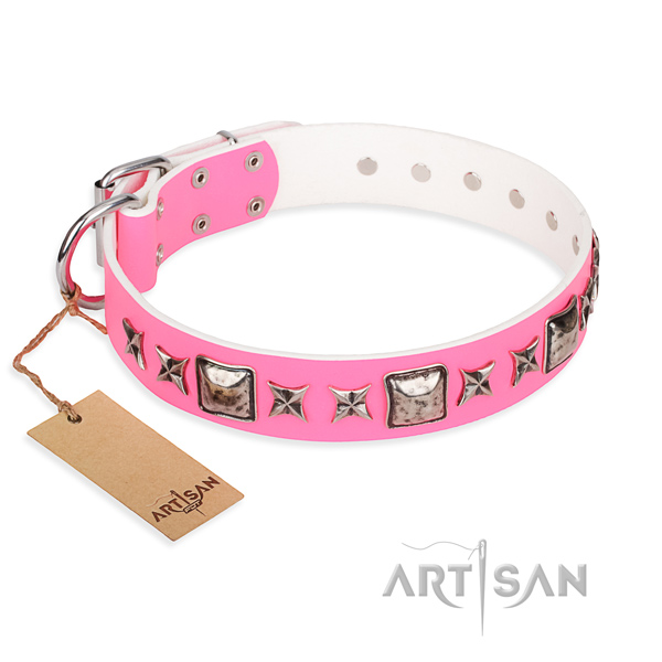 Full grain natural leather dog collar made of soft material with rust resistant fittings
