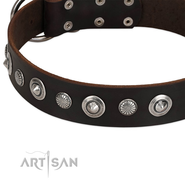 Exceptional decorated dog collar of finest quality natural leather