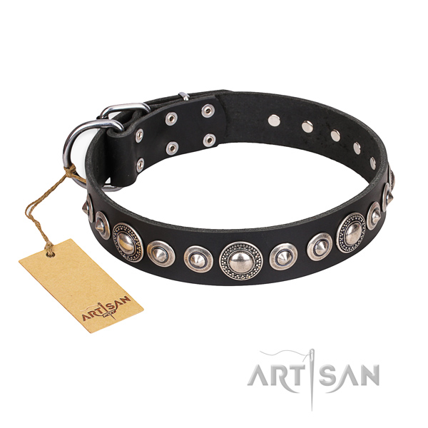 Full grain natural leather dog collar made of soft material with corrosion proof hardware