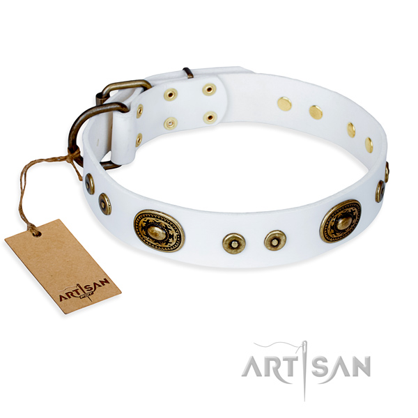 Genuine leather dog collar made of reliable material with durable buckle