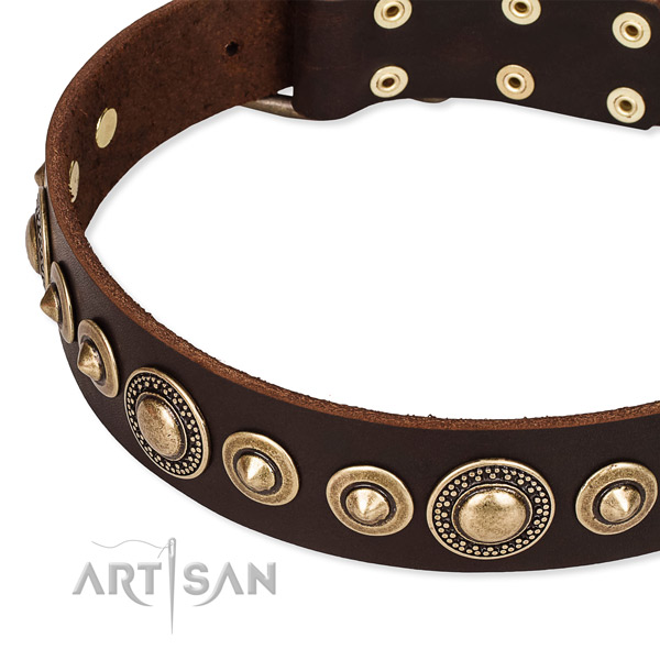 Soft to touch full grain leather dog collar handcrafted for your impressive canine