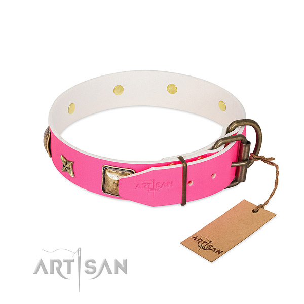 Corrosion proof hardware on genuine leather collar for basic training your pet