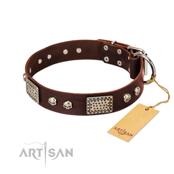 Easy to adjust full grain genuine leather dog collar for daily walking your pet