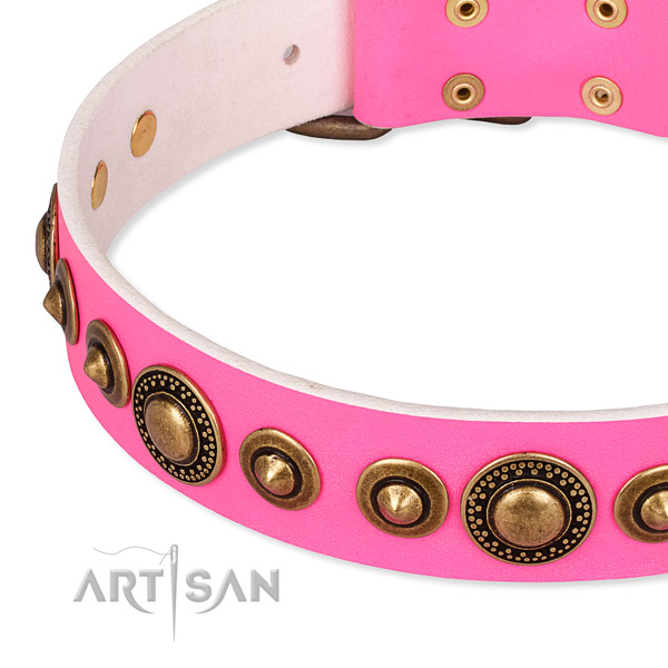 Strong full grain natural leather dog collar handcrafted for your attractive dog