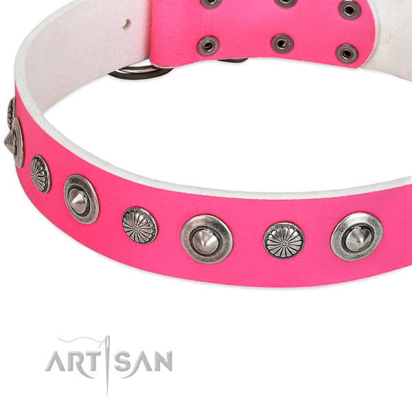 Natural leather collar with corrosion proof D-ring for your attractive pet