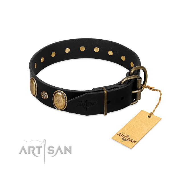 Everyday use flexible natural genuine leather dog collar