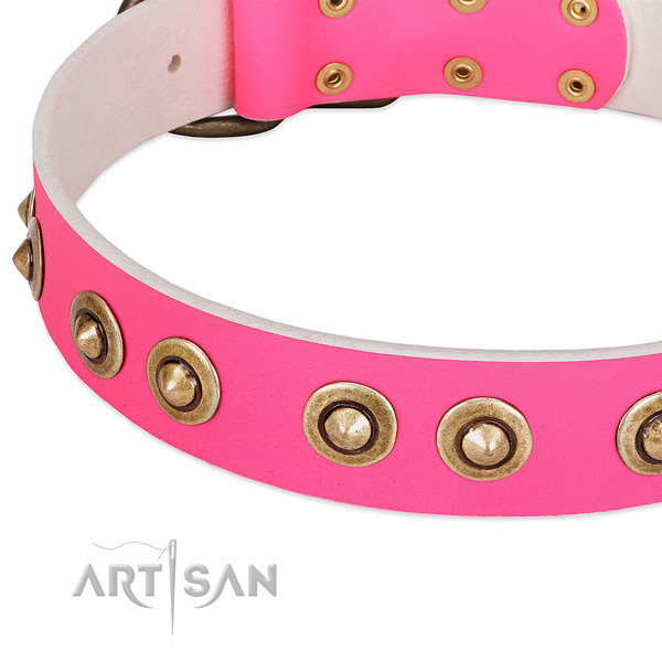 Durable fittings on full grain genuine leather dog collar for your canine