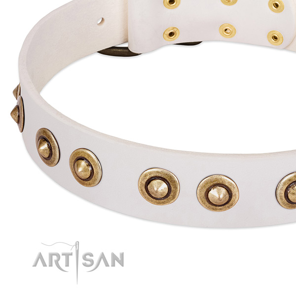 Strong decorations on full grain genuine leather dog collar for your doggie