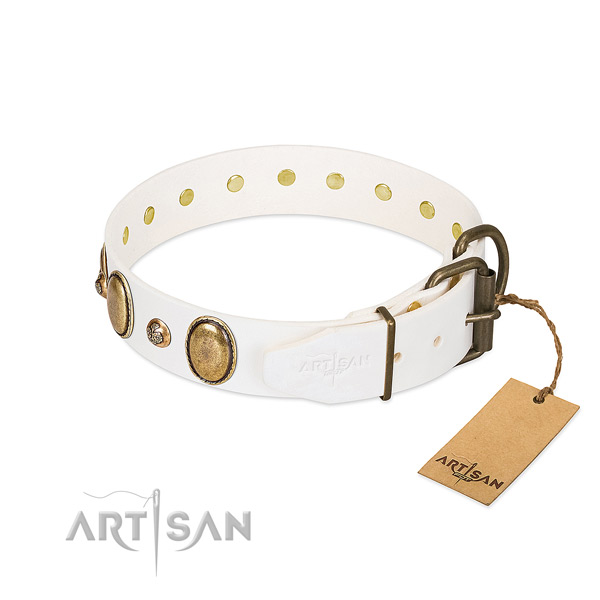 Handy use genuine leather dog collar