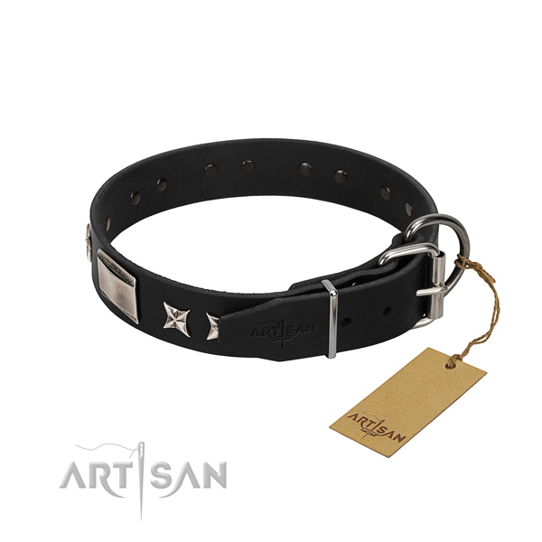 Best quality natural leather dog collar with corrosion proof D-ring