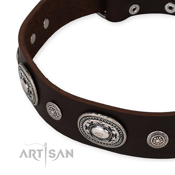 Strong full grain natural leather dog collar handmade for your lovely pet