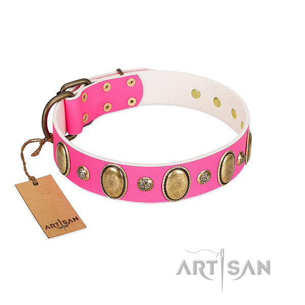 Handy use best quality genuine leather dog collar with studs