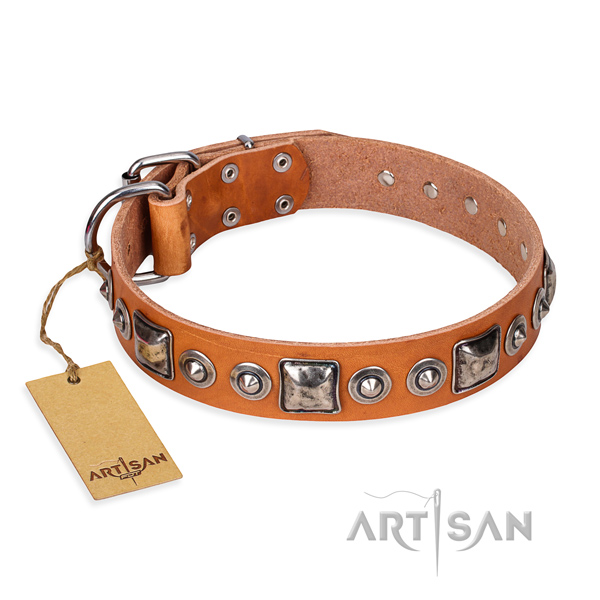 Natural genuine leather dog collar made of top rate material with rust resistant hardware