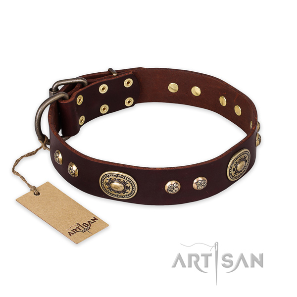 Easy wearing full grain leather dog collar for fancy walking