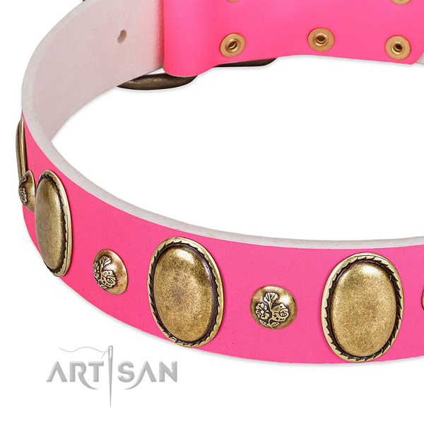 Walking quality natural genuine leather dog collar