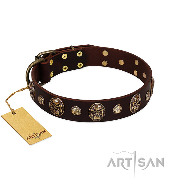 Inimitable full grain leather dog collar for everyday walking