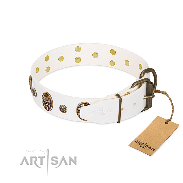 Corrosion proof D-ring on full grain leather dog collar for your doggie